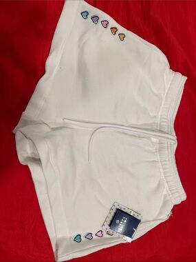 White Women's Heart-Accent Drawstring Athletic Shorts